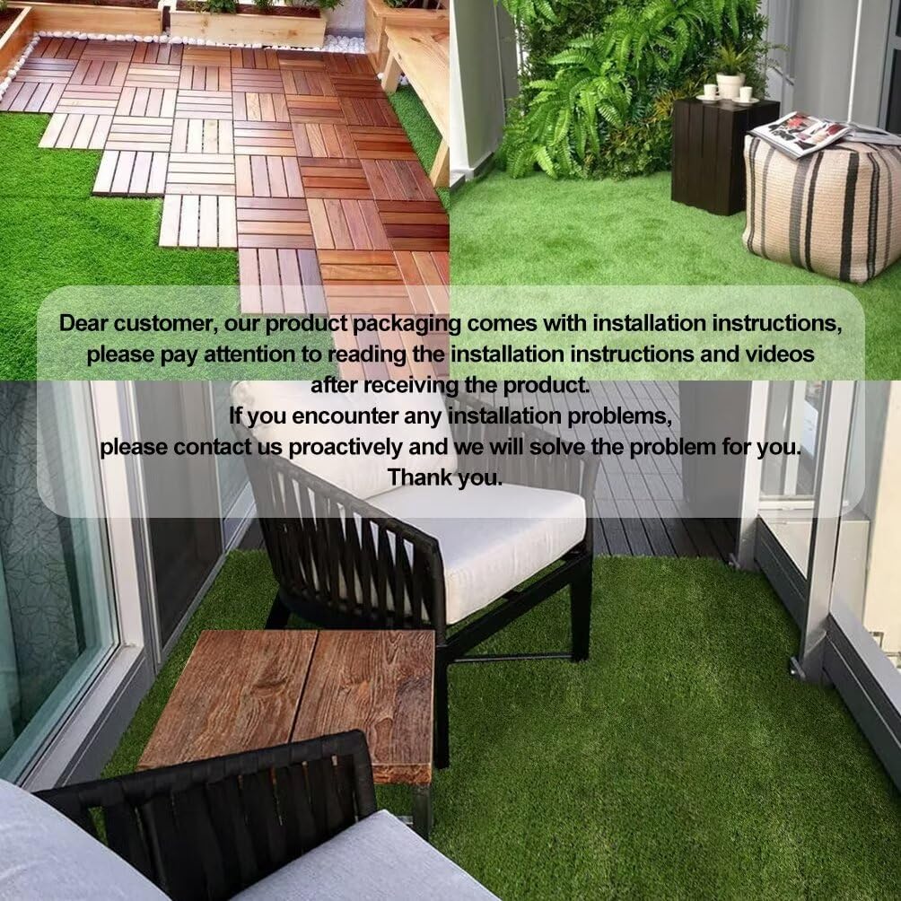XLX TURF Outdoor Artificial Grass Tiles Interlocking Turf Squares 9 Pack, 12