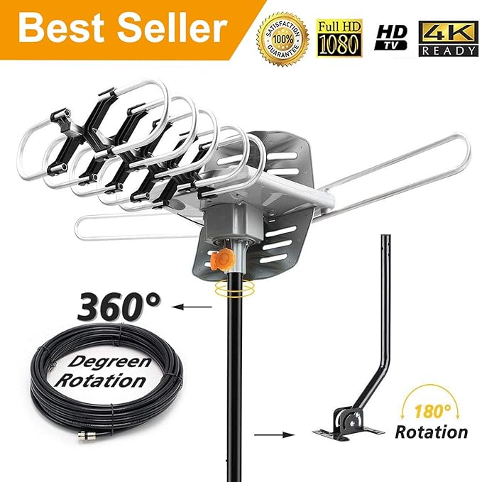 TV 150 Miles Amplified Digital HDTV Antenna with 360