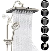 Hibbent cUPC Certified High Pressue 13'' Rainfall Shower Head with 5-Spray | Shower Heads with Handheld 10-Spray Combo, All Metal Easy Reach 4-way Diverter Arm, 71'' Hose &amp; Holder, Brushed Nickel