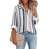 Zeagoo Button Down Shirts for Women Dressy Casual Floral Printed Collared Chiffon Blouse Long Sleeve Business Work Tops