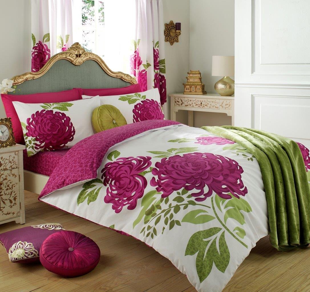 Gaveno Cavailia Kew Luxurious Bed Set with Duvet Cover and Pillow Cases, Polyester-Cotton, Double-White/Fuchsia