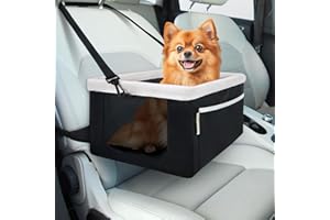 NOBLE DUCK Pet Reinforce Dog Car Seat, Upgraded Dog Booster Seat with Sturdy Metal Frame for Small Pets Under 20lb, Portable and Breathable Puppy Car Seat with Storage Pockets and Safety Leash (Black