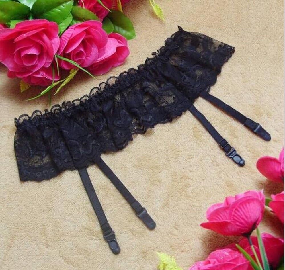 JIYIJewelry (TM) Sexy Lady 2 Layer Floral Lace Garters Stocking Suspender Belt (Black)