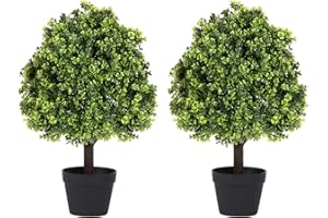 Azoco 2.3ft Topiary Trees Artificial Outdoor 27.6'', Artificial Outdoor Plants Decor, Artificial Bush Ball Tree UV Resistant, Set of 2