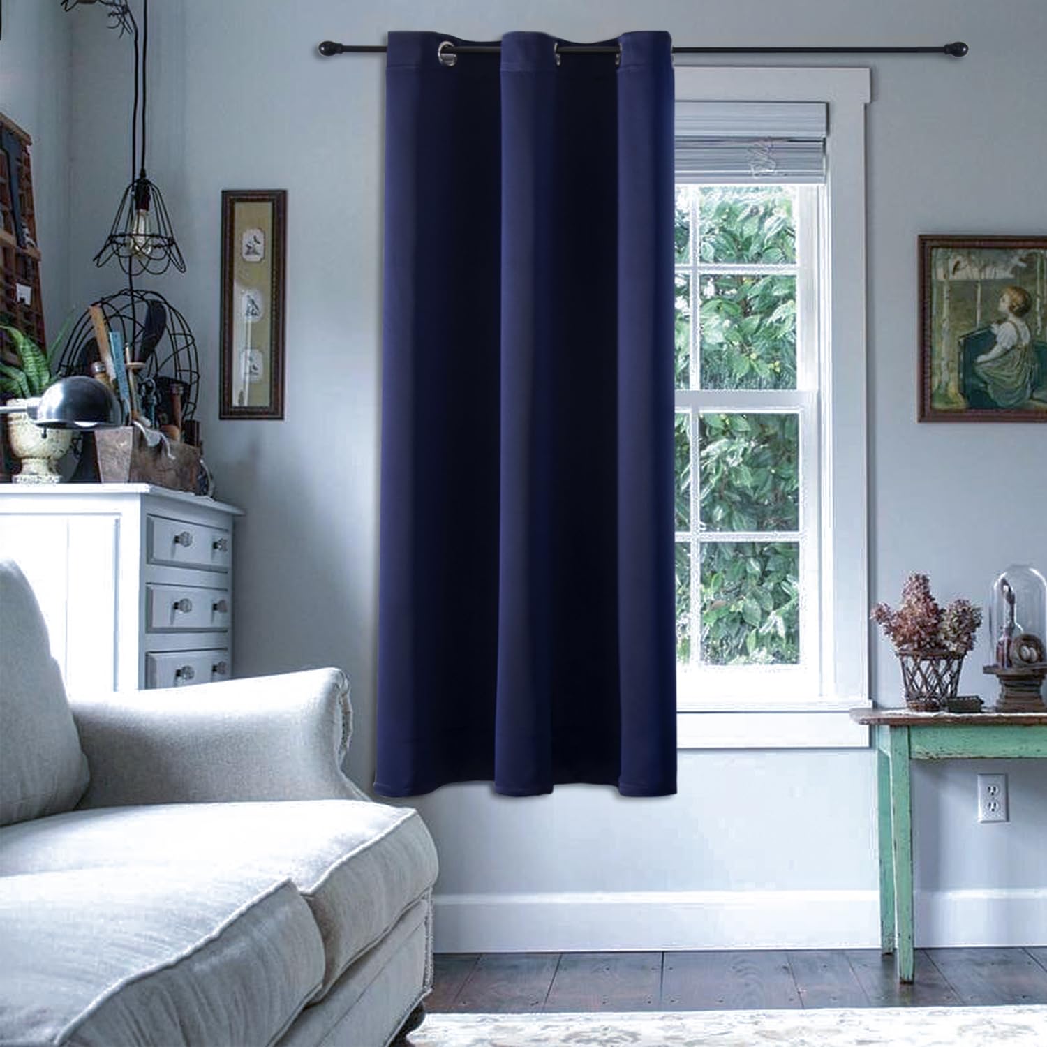 Photo 1 of ChrisDowa Small Window Curtains 50 inches Long for Bedroom - Grommet Short Thermal Insulated Room Darkening Curtains for Kitchen (1 Panel, Navy Blue, 29 x 50 Inch)