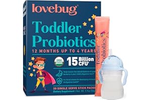 LOVEBUG PROBIOTICS Lovebug Toddler Probiotics - Organic Probiotic for Kids & Toddler Constipation Relief, Stomach Discomfort and Softer Bowel Movements, Clear Dissolvable Powder, Ages 12 Months to 4 Year Olds - 30 Pack