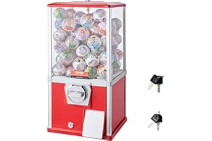 VEVOR Gumball Machine, 21" Height Home Vending Machine, PS Bouncy Balls Dispenser, Hold 180 Capsule Toys, Rectangle Bubble Gum Machine for Game Stores, Coin Operated Gumball Bank, Red