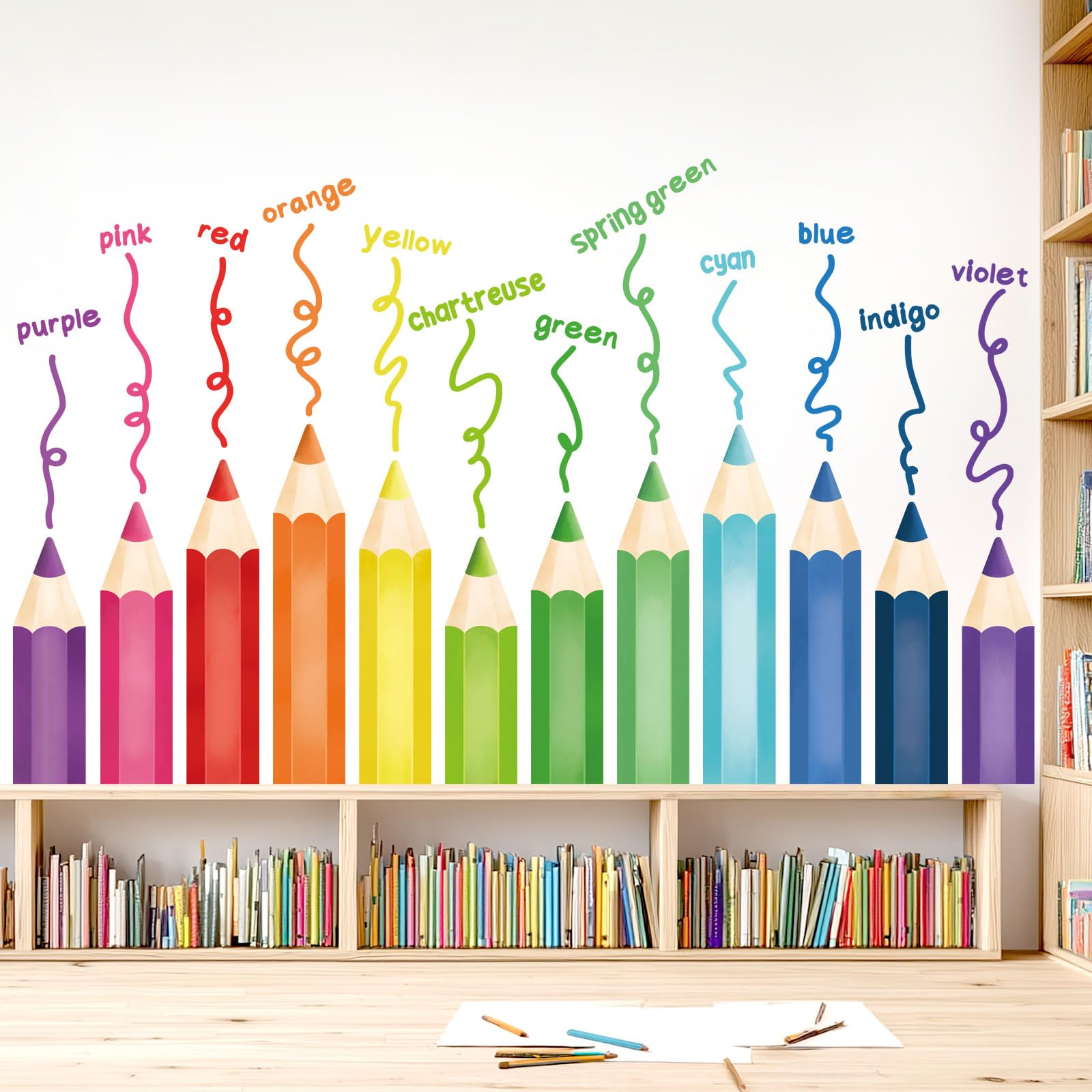 DECOWALL Learning Color Crayons Wall Stickers Educational Pencil Wall Decals for Kids Girls Boys Room Bedroom Nursery Classroom Playroom (SG2-2417)