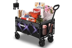 Duhkoi Collapsible Wagon Cart with Wheels Foldable,11 lbs Lightweight Portable Folding Utility Wagon,90 L Heavy Duty Grocery 