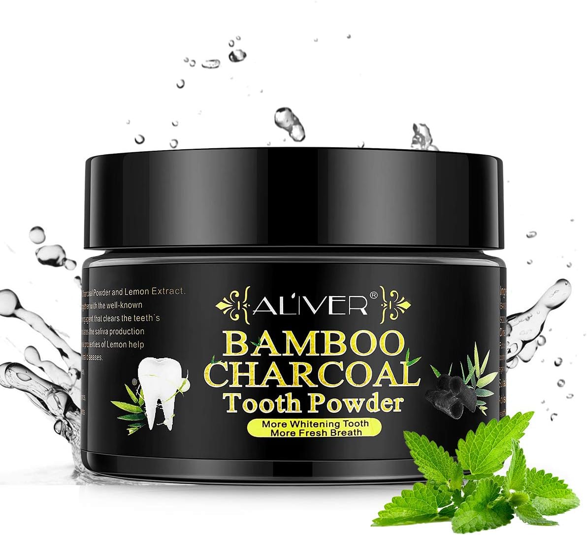Activated Natural Bamboo Charcoal Teeth Whitening Powder, AL’IVER Tooth Whitener Powder for Stains, Tartar, Yellow Teeth and Bad Breath