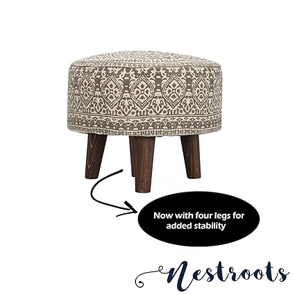 Nestroots Stool Pouffe Ottoman, Footrest, Puffy Printed with 4 Wooden Legs for Added Stability