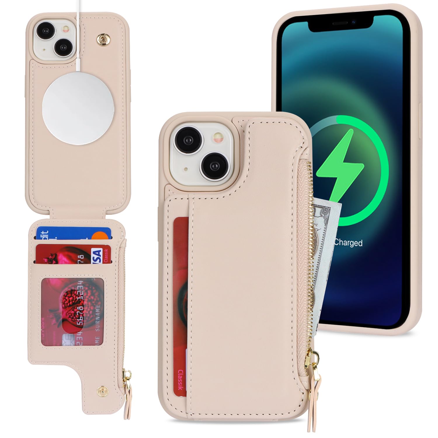SailorTech iPhone 15 Plus Case with Credit Card Holder magsafe, iPhone 15 Plus Phone Leather Case Wallet for Women Compatible mag safe Card Slots Zipper Shockproof Case for Men - White — image 1