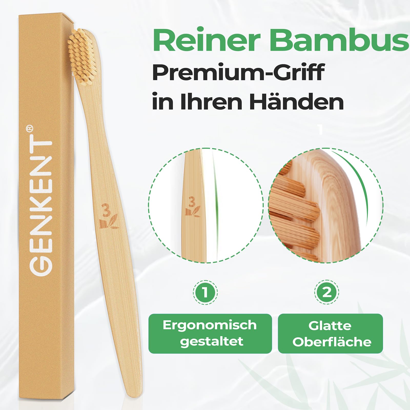 GENKENT Bambus-Zahnbürste, umweltfreundlich, natürliche Holzkohle, mit BPA-freien, weichen Borsten, 12 Stück 5