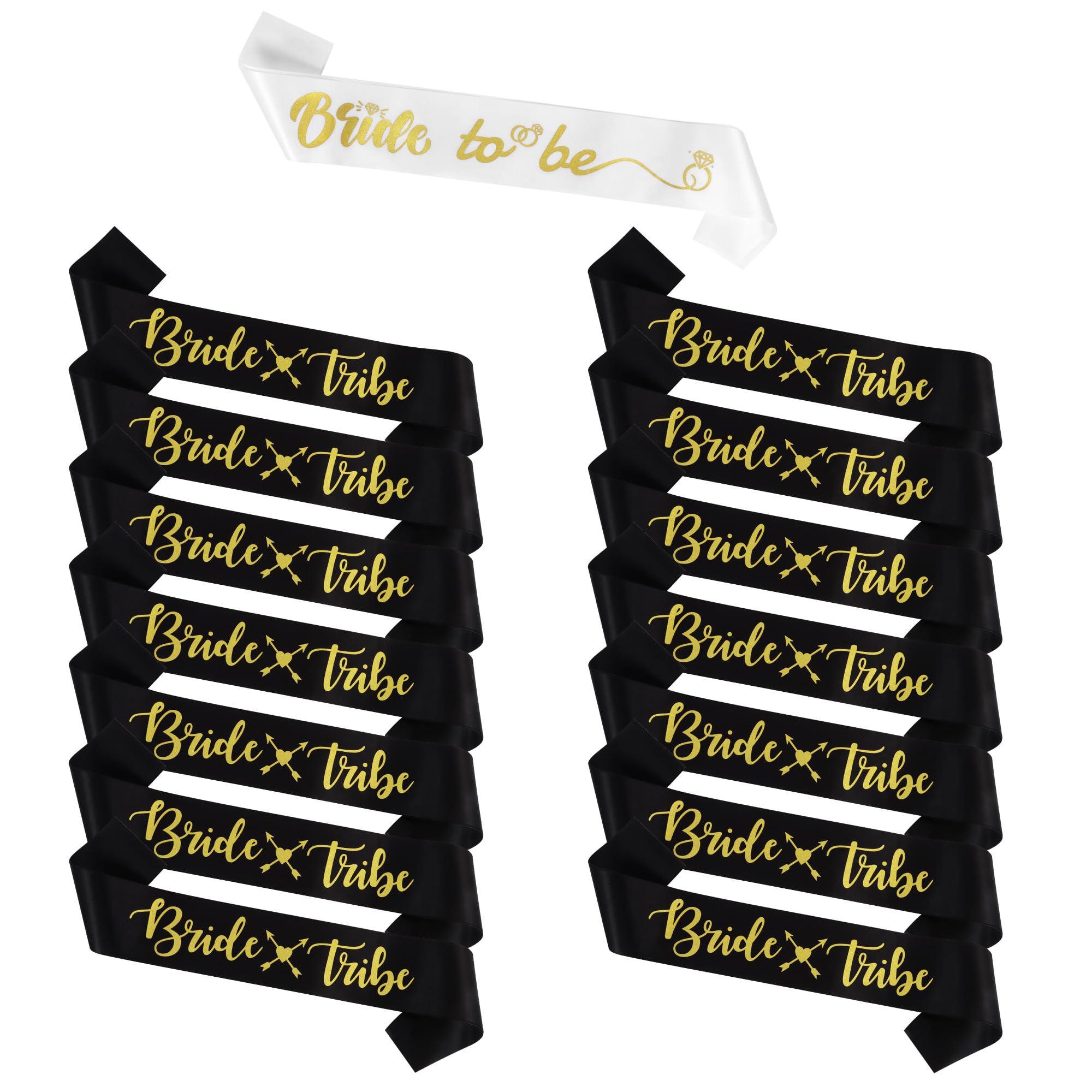 Iridsmole 15Pcs Hen Party Accessories Sashes Sets, 14 Black Gold Team Bride Sashes, 1 White Bride to Be Sash for Hen Night Party, Hen do Sashes for Wedding, Bridal Shower Party, Bachelorette Party