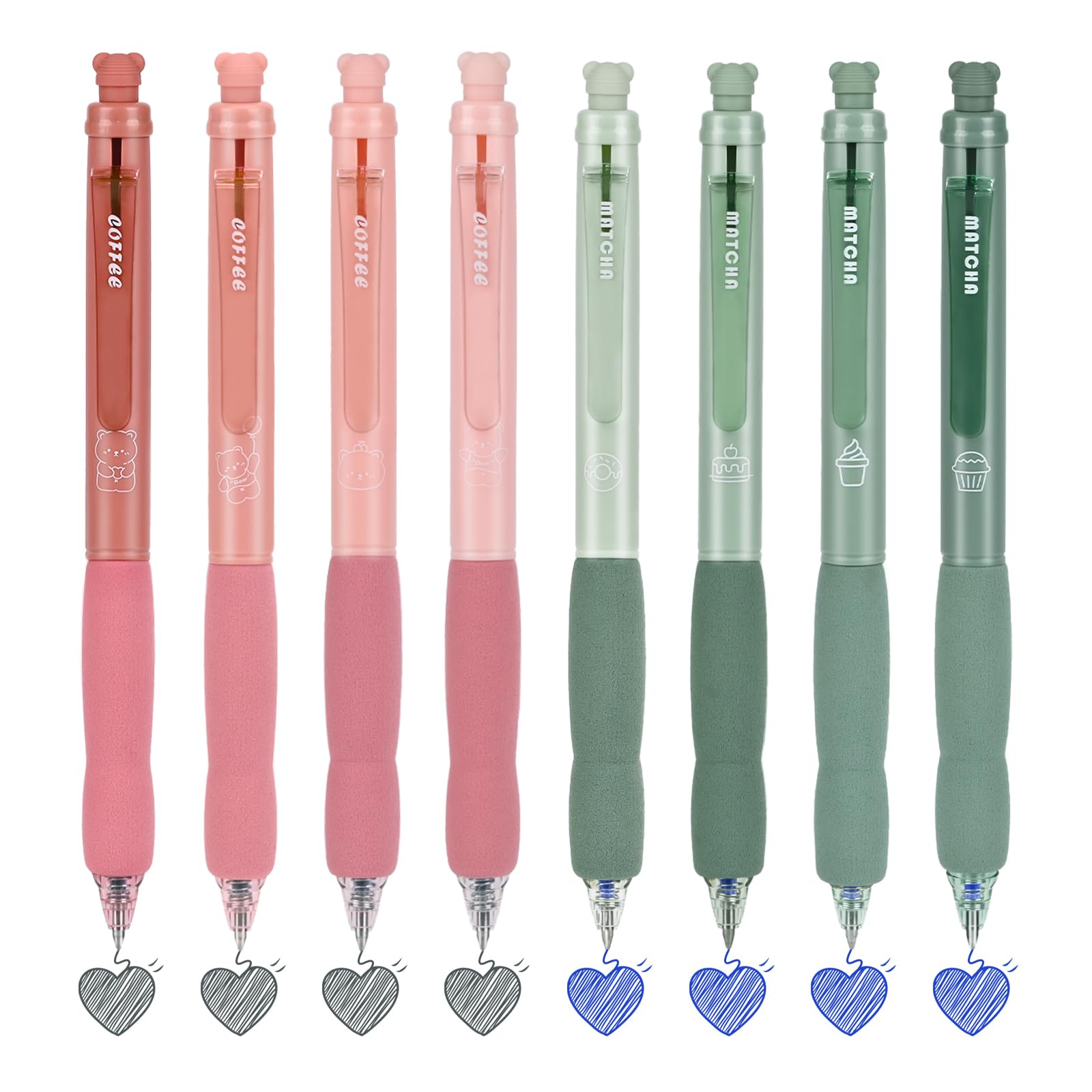 Photo 1 of BAYTORY 8Pcs Retractable Erasable Gel Pens, 4 Blue & 4 Black Ink 0.5 mm Fine Point with Cute Eraser, Smooth Write Quick Dry School Office Note Taking Journaling Supplies (Pink & Green)