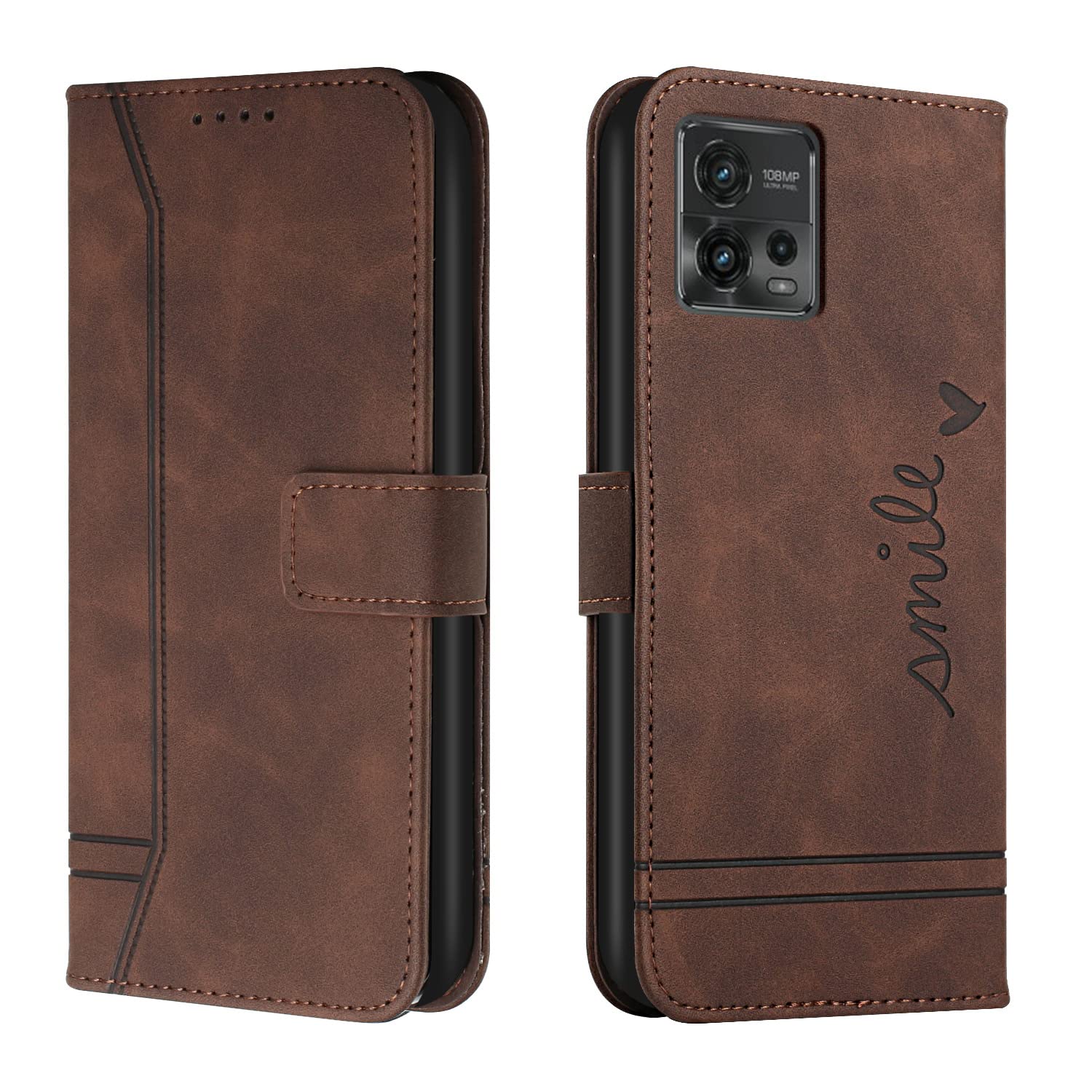 QIWEIQING Wallet Case for Motorola Moto G72, Magnetic Flip Leather Case with Credit Block Card Slots Kickstand Shockproof Protective Cover Compatible with Motorola Moto G72.Brown HX
