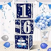 Turypaty 3 Packs Blue Silver 16th Birthday Decorations Boxes for Men Boys, Blue Navy Happy 16 Birthday Balloons Boxes Party Supplies, Sixteenth Years Old Bday Cardboard Box Decoration
