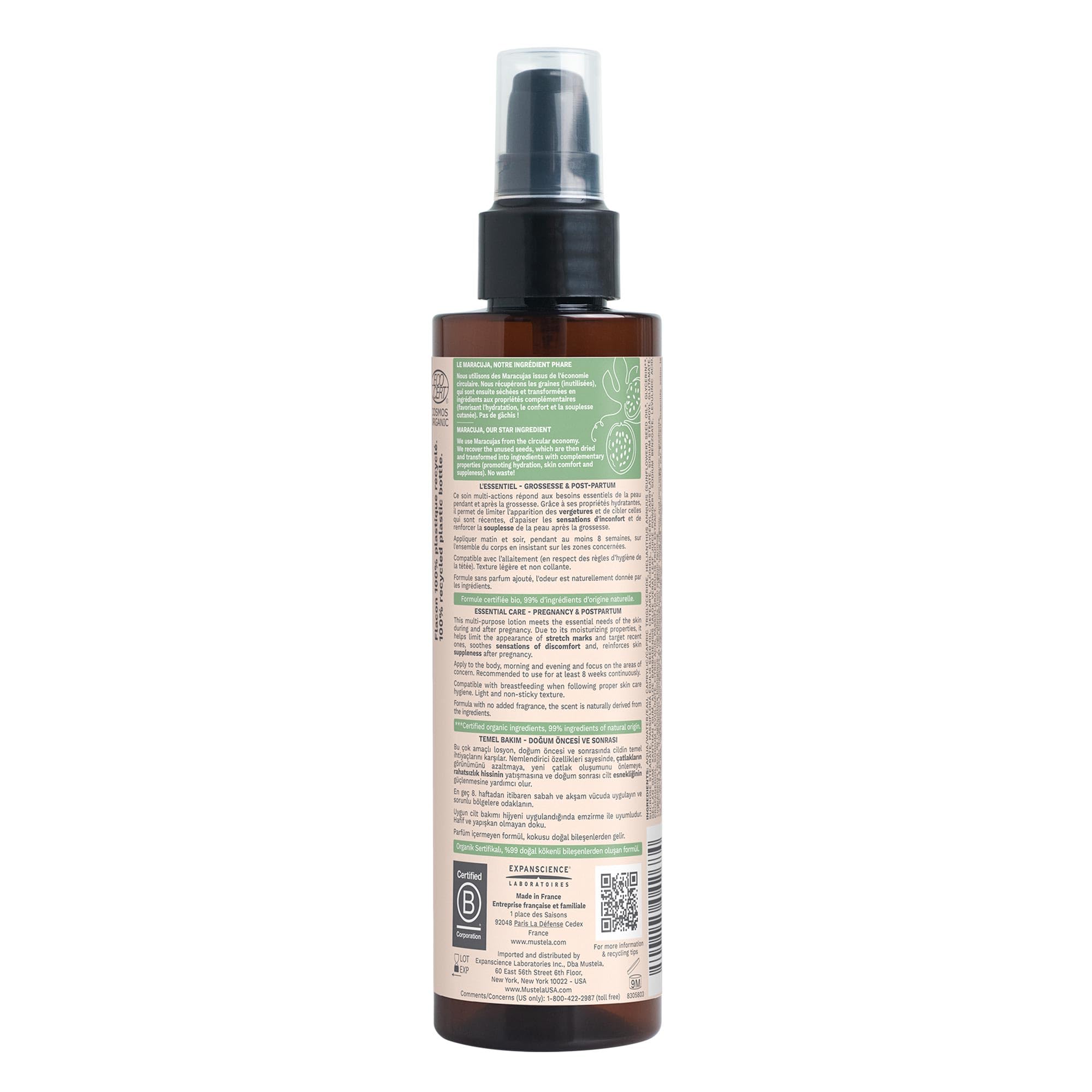 Mustela Certified Organic Maternity Essential Care Multi-Purpose Lotion - Pregnancy & postpartum - Stretch Marks, Skin Comfort & Suppleness - No Added Scent - Safe for Moms, Babies & Breastfeeding