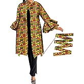 ABCWAX African Women's Jacket Ankara detachable belt Printed Cardigan Long Jacket Top Batik Dashiki Clothing