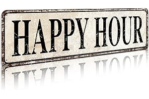 SOYAVE Happy Hour Sign Farmhouse Signs Wall Decor Art Country Decorations Rustic Vintage Home Tin Plaque Bar Beer Wine Restau