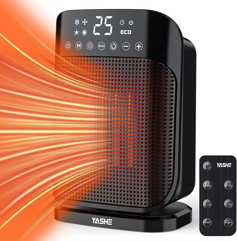 YASHE 1800W Ceramic Electric Heater with 75 Degree Oscillation Remote Control