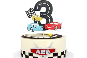 MEMOVAN Race Car 3rd Cake Topper 3th Racing Car Birthday Cake Topper Decoration for Racing Car Checkered Flag Themed Girl Boy 3 Years Birthday Party Supplies Double Sided