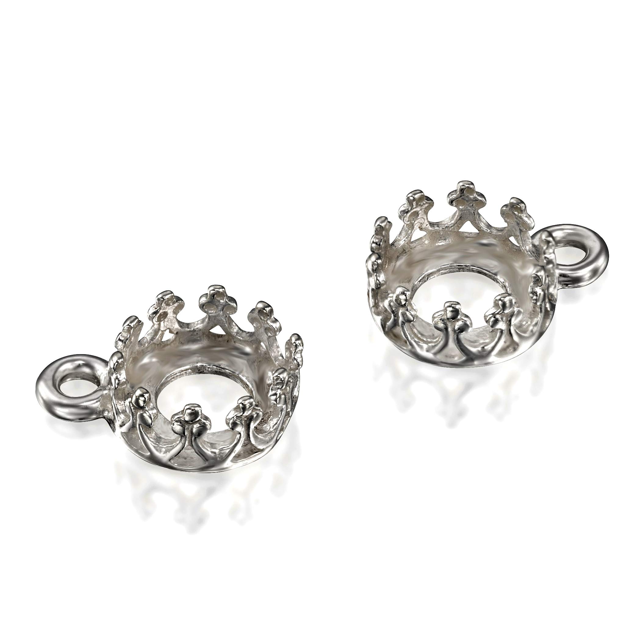 925 Sterling Silver 10mm Bezel Round Crown Setting with Loop Findings for Pendants Charms or Earrings, 4 Pcs
