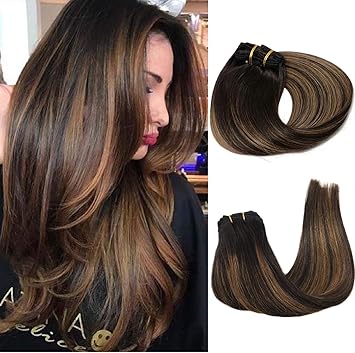 Clip Ombre Dans Les Extensions De Cheveux Reels De Cheveux Humains Doux Lisse Et Epaisse Racine Noire A Chataigne Brun Melanger Noir Balayage 14 Pouces 120g 7 Pieces Pour Les Femmes 1bt6p1b