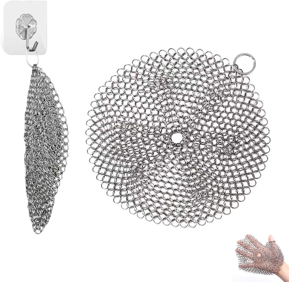 Cast Iron Cleaner 316L Premium Stainless Steel Chainmail Scrubber Pan Scraper Cast Iron Skillet Grill Scraper for Cast Iron Pan Pre-Seasoned Pan Dutch Ovens Waffle Iron Pans Wok,Pot (6 INCH)