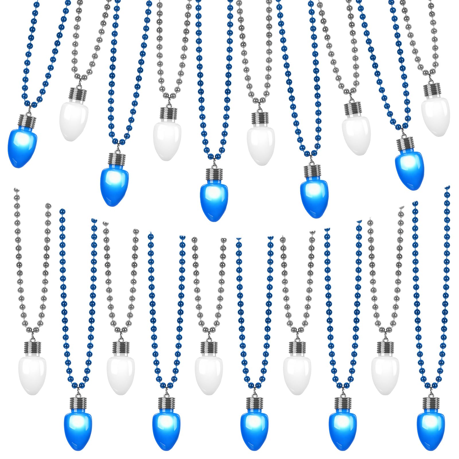 Photo 1 of 36 Pcs Christmas Hanukkah Light up Necklace LED Christmas Bead Chain with Bulb Necklaces Bulk Green Yellow Red Blue Accessories for Xmas Ugly Sweater New Year Party Decorations Supplies(Vivid Color)
