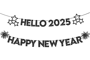 KatchOn, Glitter Black Happy New Year Banner 2025-10 Feet, No DIY | Hello 2025 Banner for Happy New Year Decorations 2025 | New Years Banner, New Years Eve Party Supplies 2025 | NYE Decorations 2025