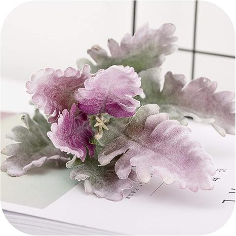 Amazon Com Sexy Drunk Artificial Plants Flowers White Silver Leaf Faux Foliage Craft Fake Flowers For Wedding Home Living Room Decoration Purple Purple Home Kitchen