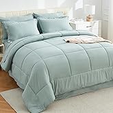 EMME 7-Pieces, Down Alternative Brushed Bedding Comforter Set with Sheets, Ultra Soft and Comfortable Solid Bed Set for All Season (Full/Queen, Aqua Blue)