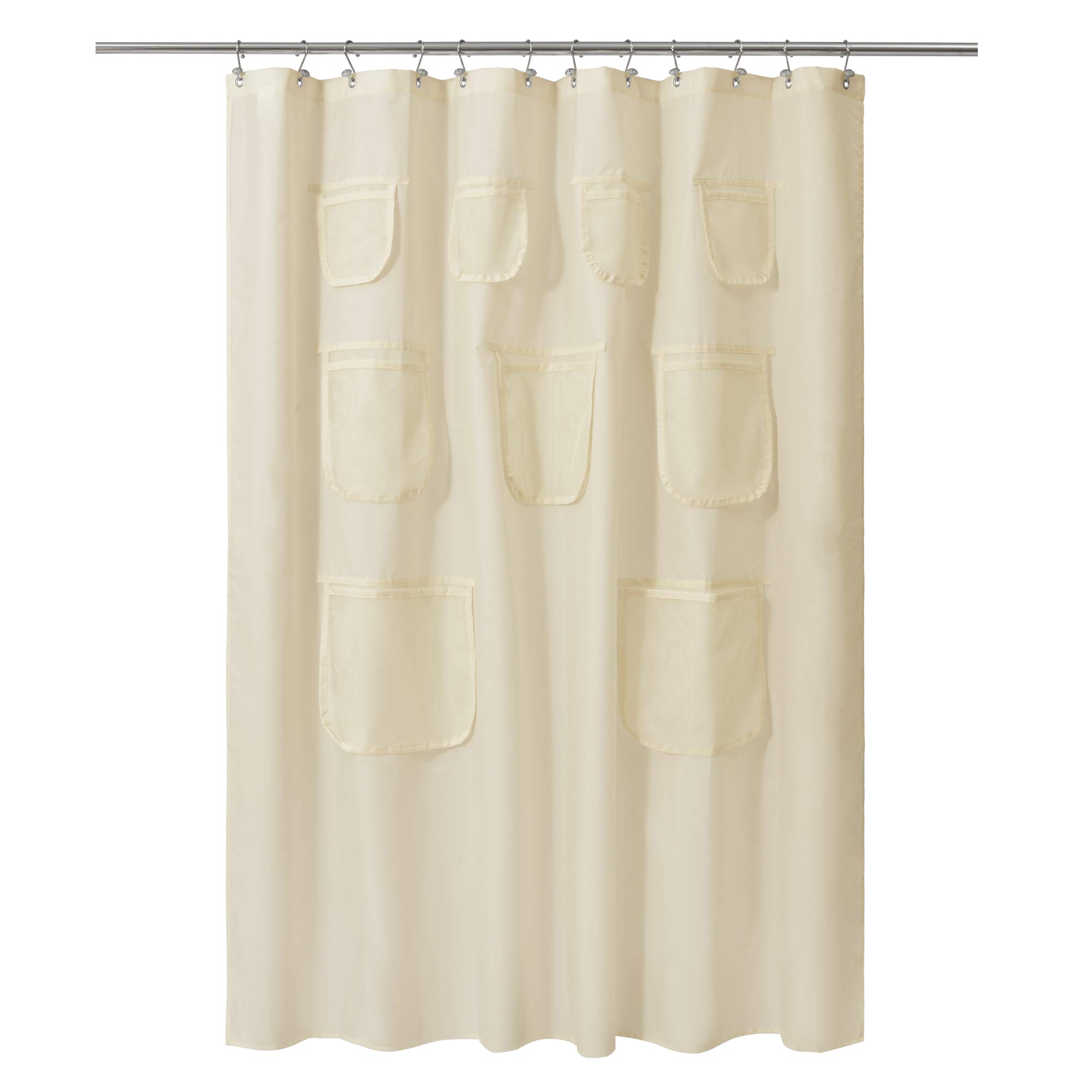Mrs Awesome Sand Fabric Shower Curtain or Liner with 9 Mesh Pockets,72 x 72 inch, Water Proof, Washable and Rust Proof Grommets,Sand