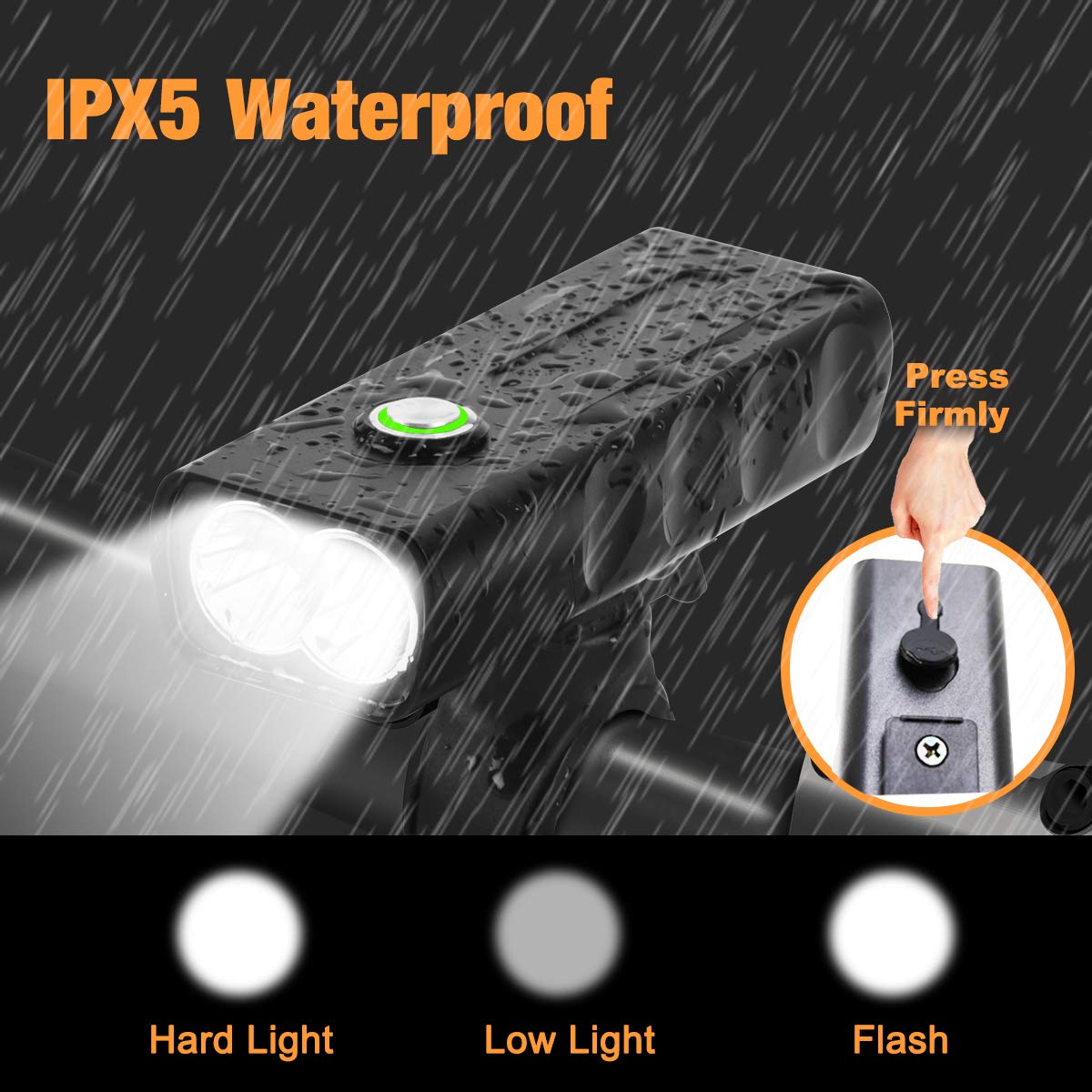 LED Bike Light Set,USB Rechargeable Bicycle Lights Headlight Front and Back Rear Tail Light, Built in 2600 mAh Battery Super Bright Waterproof Safety Flashlight For Mountain Road Kids Men Cycling