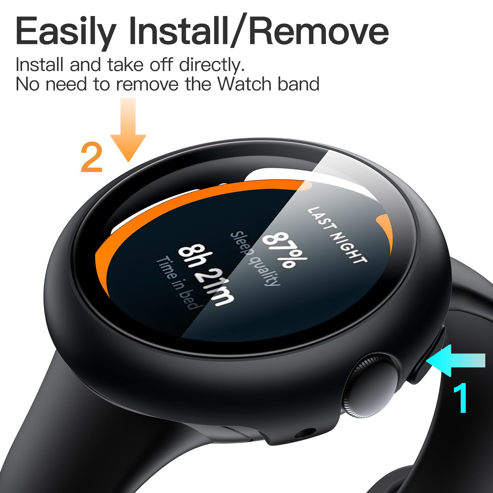 JETech Case with Screen Protector for Google Pixel Watch 3 (2024) 45mm, 2-Pack