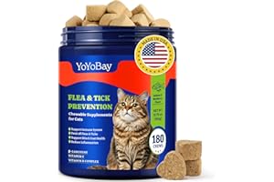 YoYoBay Flea and Tick Prevention for Cats - Salmon & Blueberry Flavor Cat Flea Treatment Chewable, Natural Oral Tick Prevention & Immune Support Supplement for Cat, 180 Chews
