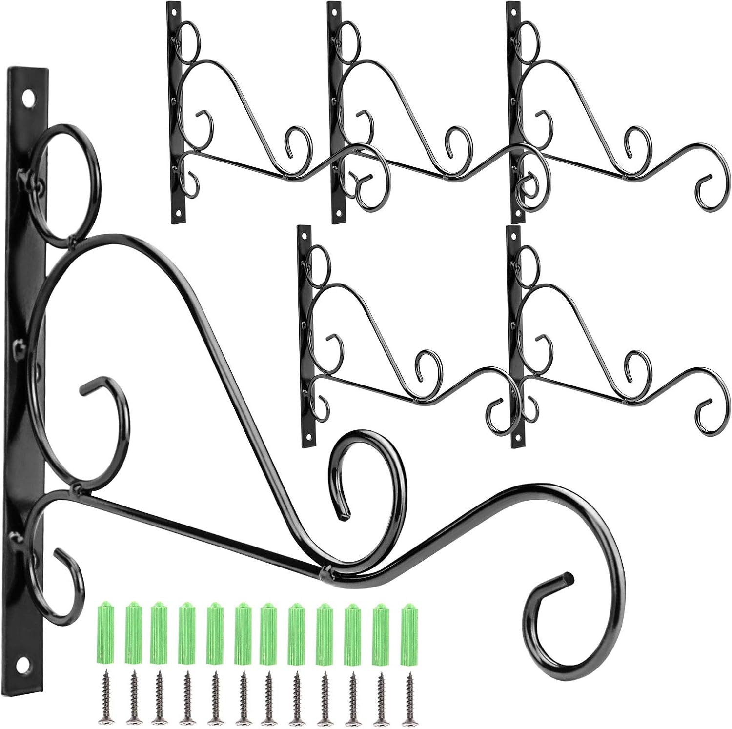 Outdoor Hanging Brackets - KEILEOHO 6 PCS 10 Inches Hanging Plant Bracket, Wall Mount Metal Plant Hanger with Screws, Iron Plant Brackets for Hanging Baskets Plants Flower Wind Chimes Bird Feeders Indoor Outdoor Home Decor
