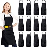 XEMGUE 12 Pack Bib Apron, Unisex Restaurant Kitchen Aprons for Women with 2 Pockets, Chef Aprons for Cooking Men BBQ Painting Drawing Craft Plain Adults, Bulk Black