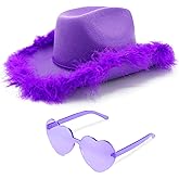 4E's Novelty Cowboy Hat with feathers With Heart Shaped Sunglasses for Women, Felt Cowgirl Hat for Party Costume Dress Up