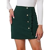 Allegra K Women's Corduroy Vintage Button Decor Ruffled Trim High Waist Short Skirt