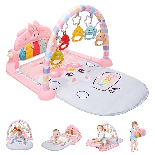 HOLYFUN Baby Play Mat Baby Gym, Play Piano Tummy Time Mat with Activity  Gym, Infant Learning Sensory Baby Toys, Musical Activity Center for Early 