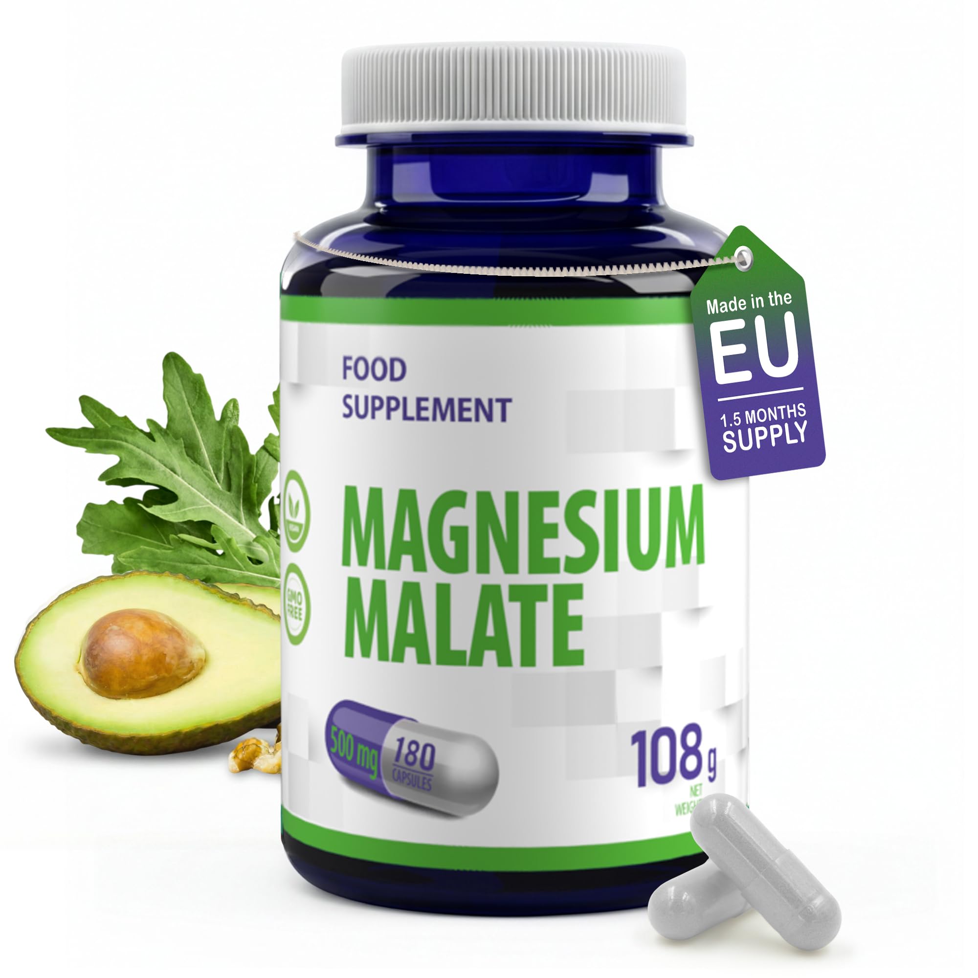 Hepatica Magnesium Malate 2000mg Per Serving – 180 Vegan Capsules | High-Strength Muscle, Energy & Nervous System Support | 3rd Party Lab Tested | No Fillers or Bulkers