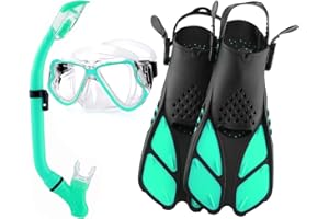 DiVLMT Snorkeling Gear for Adults with Fins Scuba Diving Gear Adult Professional Travel Snorkel Sets with Flippers,Anti-Fog Anti-Leak Diving Mask