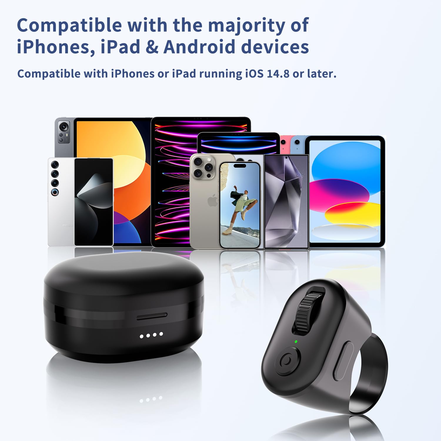 KINMATES Tiktok Scrolling Ring, Page Turner for iPad & Android Tablet Ebook Reading, Bluetooth Connected, Remote Control for iPhone Series, iPad, Android Phone, and More