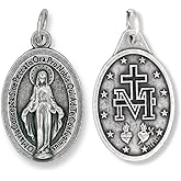 Caritas et Fides Pack of 25 - Bulk Latin Miraculous Medals - 1" Silver Oxidized Immaculate Mary Medal, Catholic Pendant for Necklace or Rosary - Made in Italy