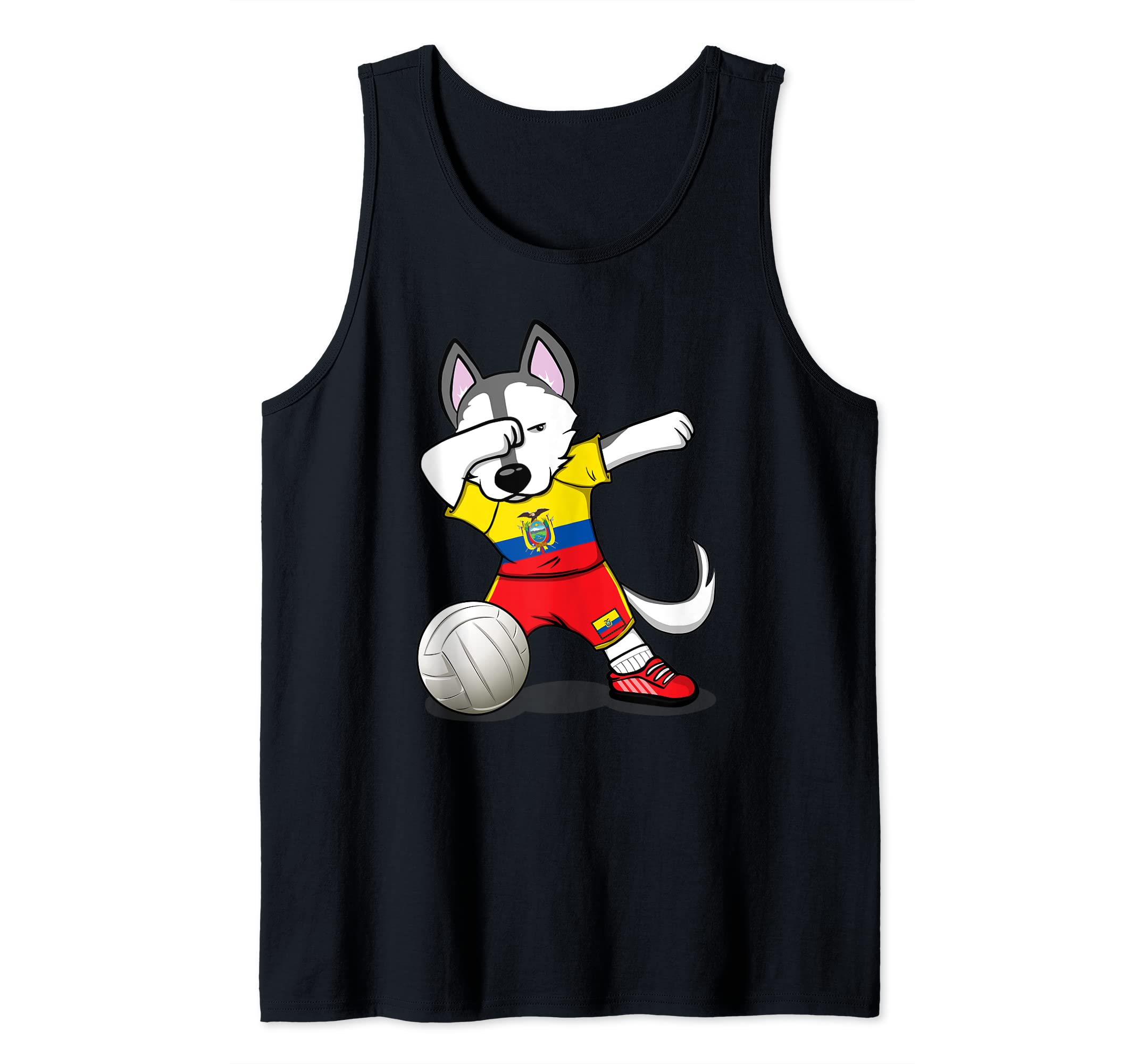 Dabbing Husky Ecuador Volleyball Fans Jersey Ecuadorian Flag Tank Top
