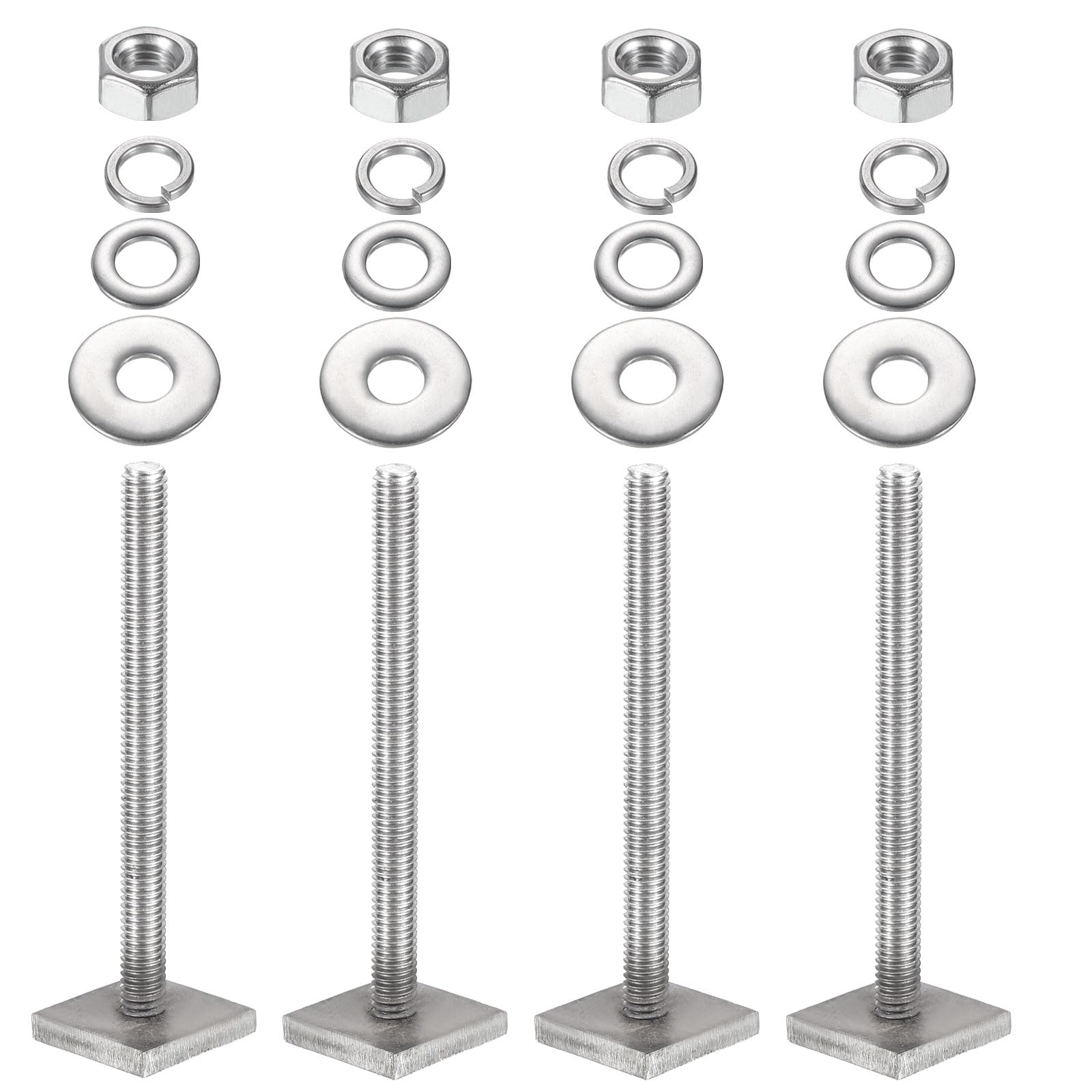 PATIKIL T Slot Bolts M6 x 65mm, 4 Set Square Head T Bolts Roof Rack Stainless Steel T Track Bolts with Nut Washers for Bike Ski Kayak Rack