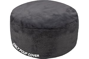 GLAXYFUR Unstuffed Ottoman Pouf Cover,Sherpa Fleece Faux Fur Foot Stool, 20x12 Inches Storage Solution, Floor Bean Bag (No Filler),Foot Rest for Living Room, Bedroom, Cover ONLY (Faux Fur, Grey)