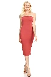 Solid Casual Lined Tube Top Body-Con Fit Midi